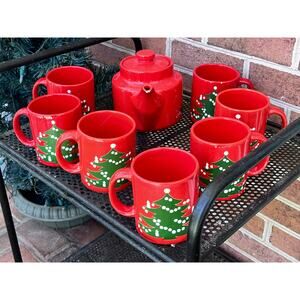 Waechtersbach Tea Pot & 7  Mug Lot Christmas Tree lot
